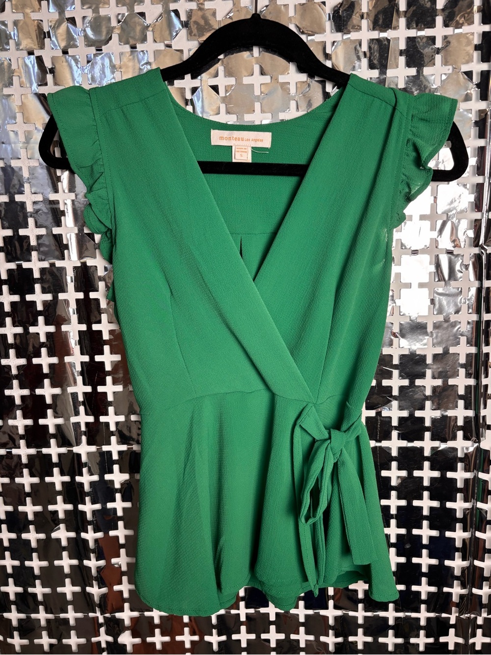 Monteau Green Wrap-Style Midi Dress
